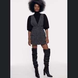NWT Zara Textured Pinafore Dress With Pockets